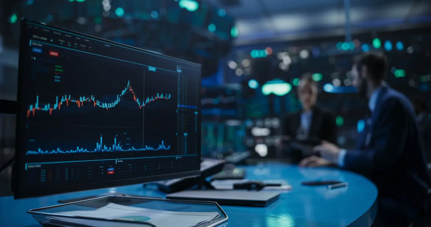 Digitale Anzeige mit Echtzeit-Börsenkursen – Anwendungsfeld für Künstliche Intelligenz in der Finanzwirtschaft zur Prognose und Risikobewertung